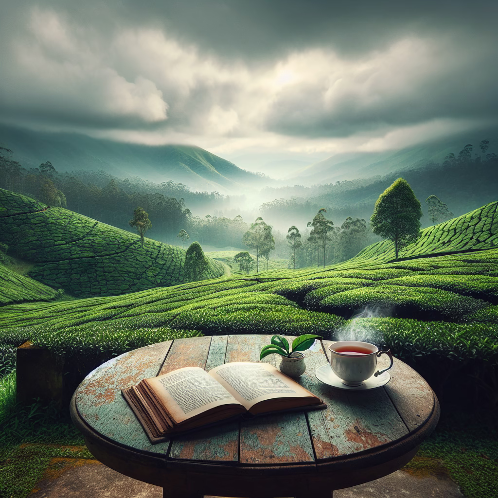 reading a book in a tea garden of assam